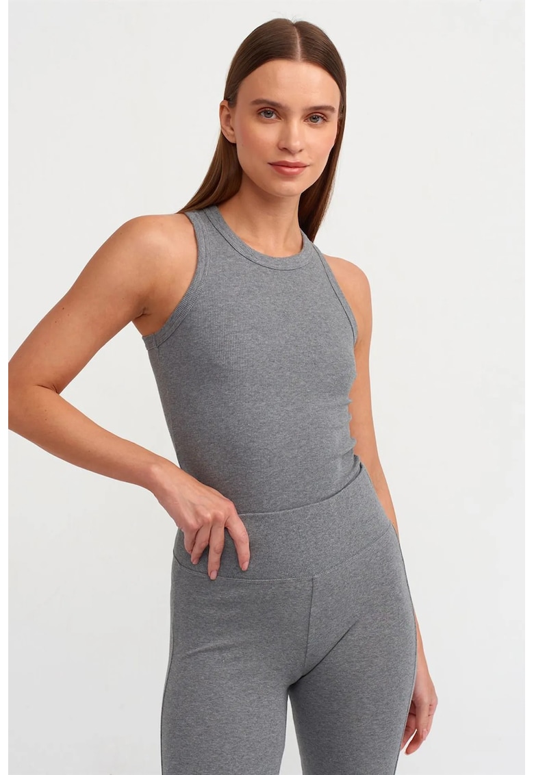Bluza dama - fara maneci - gri - bumbac cu elastan - silueta subtire