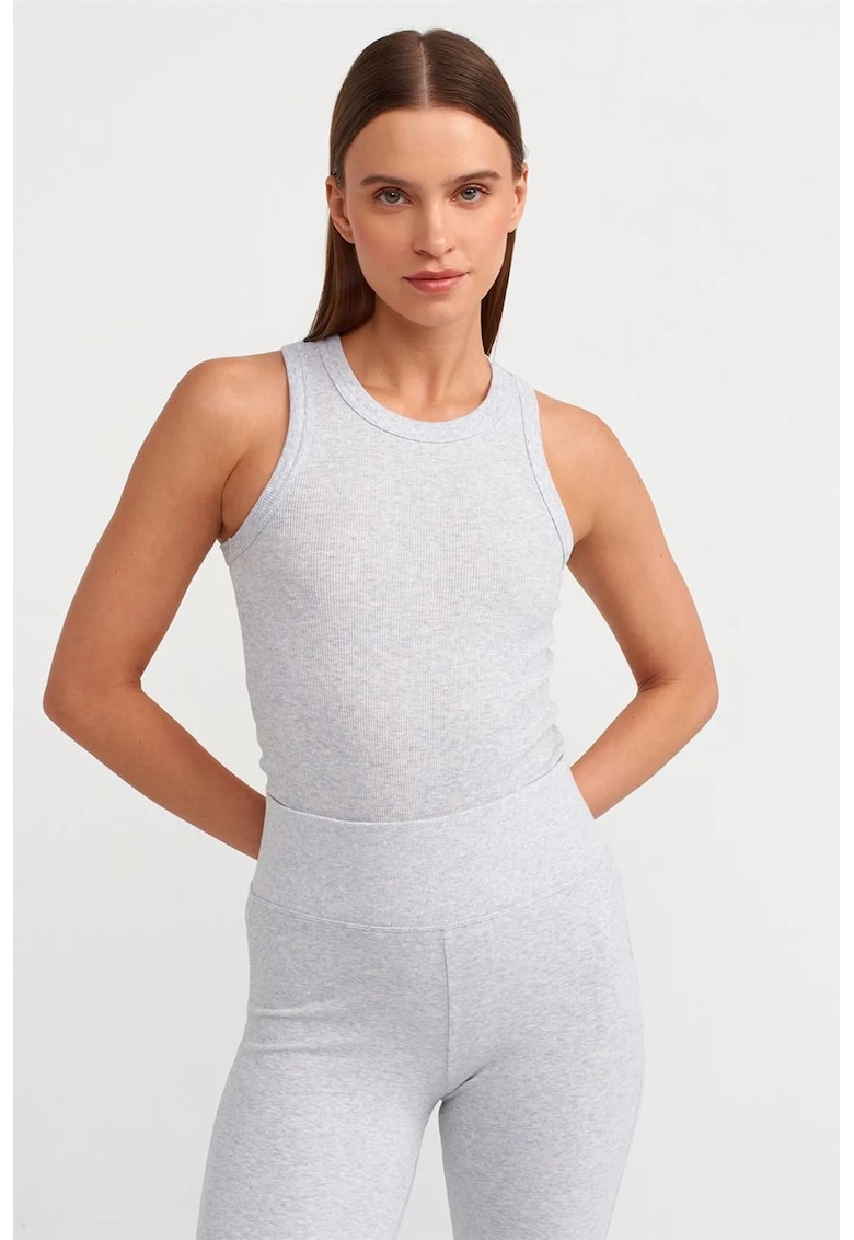 Bluza dama - fara maneci - guler halterneck - gri deschis - bumbac cu elastan