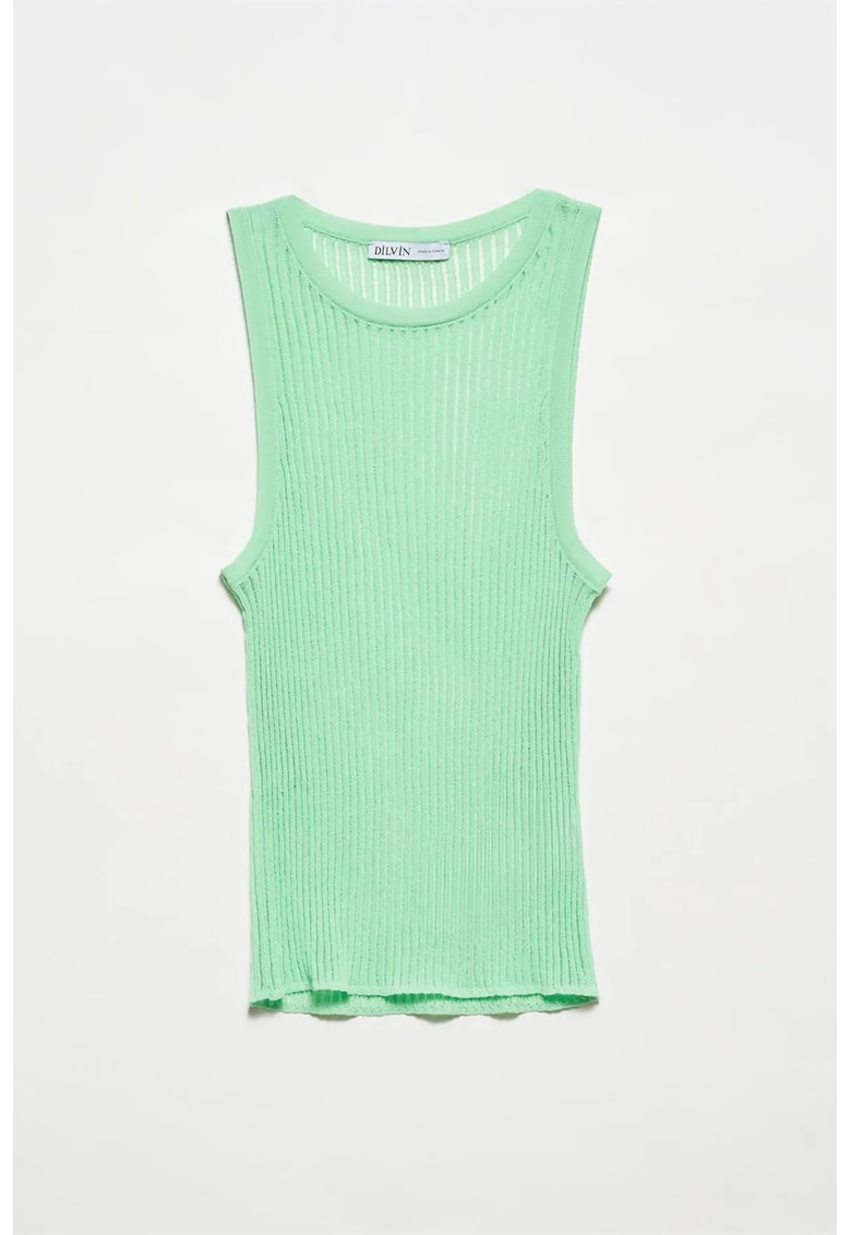Bluza dama - slim-fit - verde menta - tricot cu nervuri - fara maneci -
