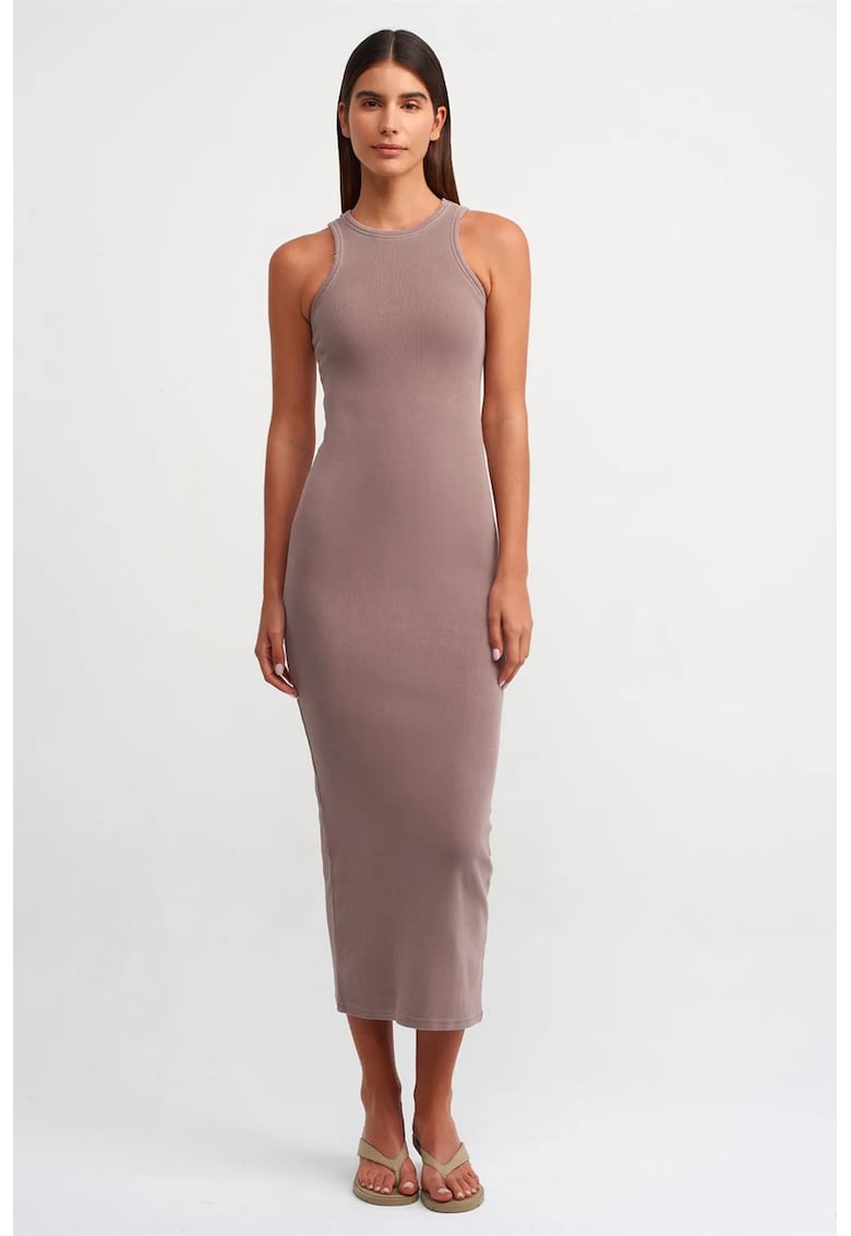 Rochie Maxi Bodycon Mov - Bumbac - Fara Maneci - Cu Detalii Reiate