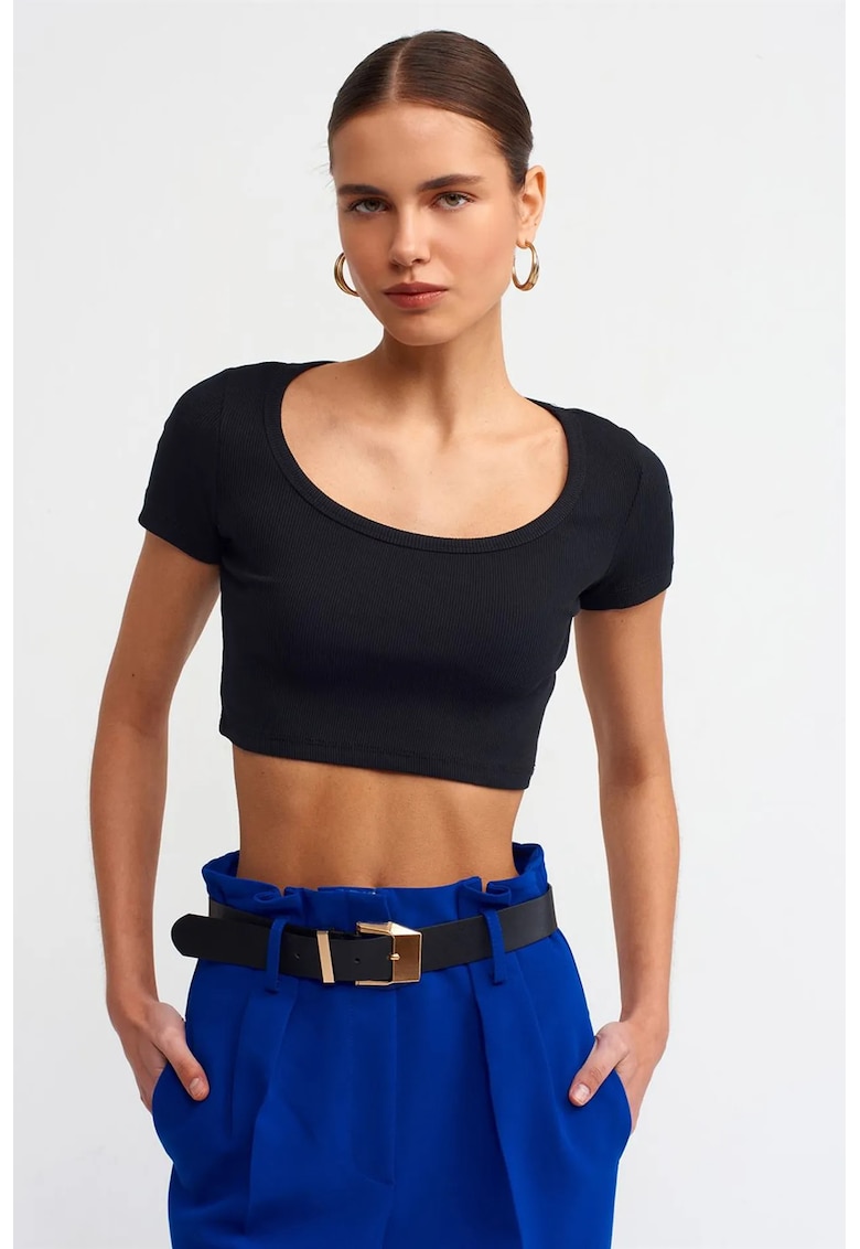 Tricou dama - tricou scurt - slim fit - negru - bumbac elastan