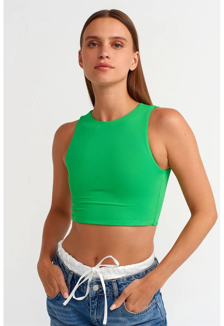 Tricou dama - Slim Fit Crop Top - elastic - verde - 93% nailon - 7% elastan -