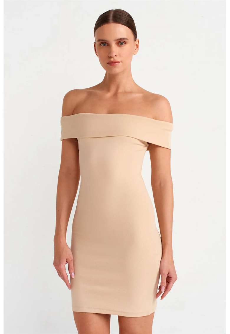 Rochie Mini - Bodycon - Eleganta - Bej Natural - Bumbac/Elastan