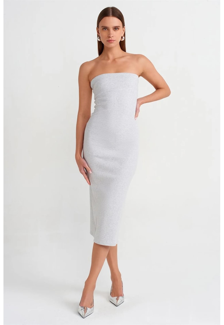 Rochie Midi - Bodycon - Gri deschis - Bumbac/Elastan