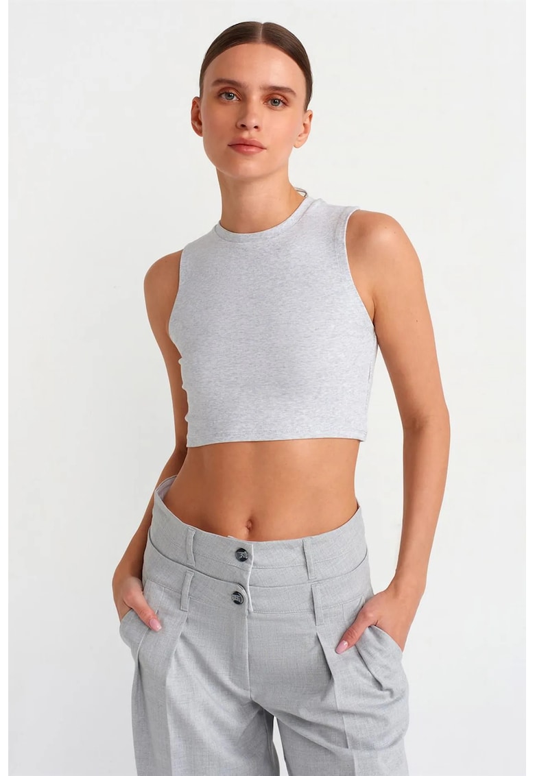 Top scurt - gri deschis - bumbac cu elastan - croiala slim - fara inchidere