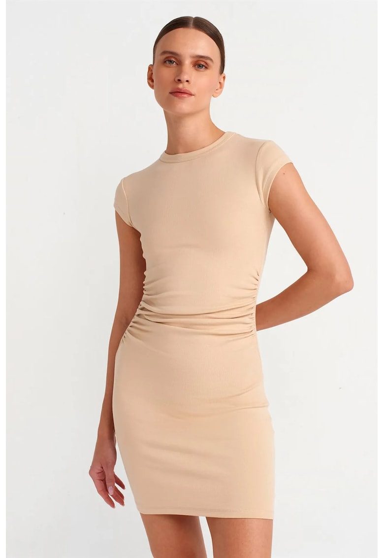 Rochie Mini Bodycon Bej Natural - Drapaj - Bumbac cu Elastan