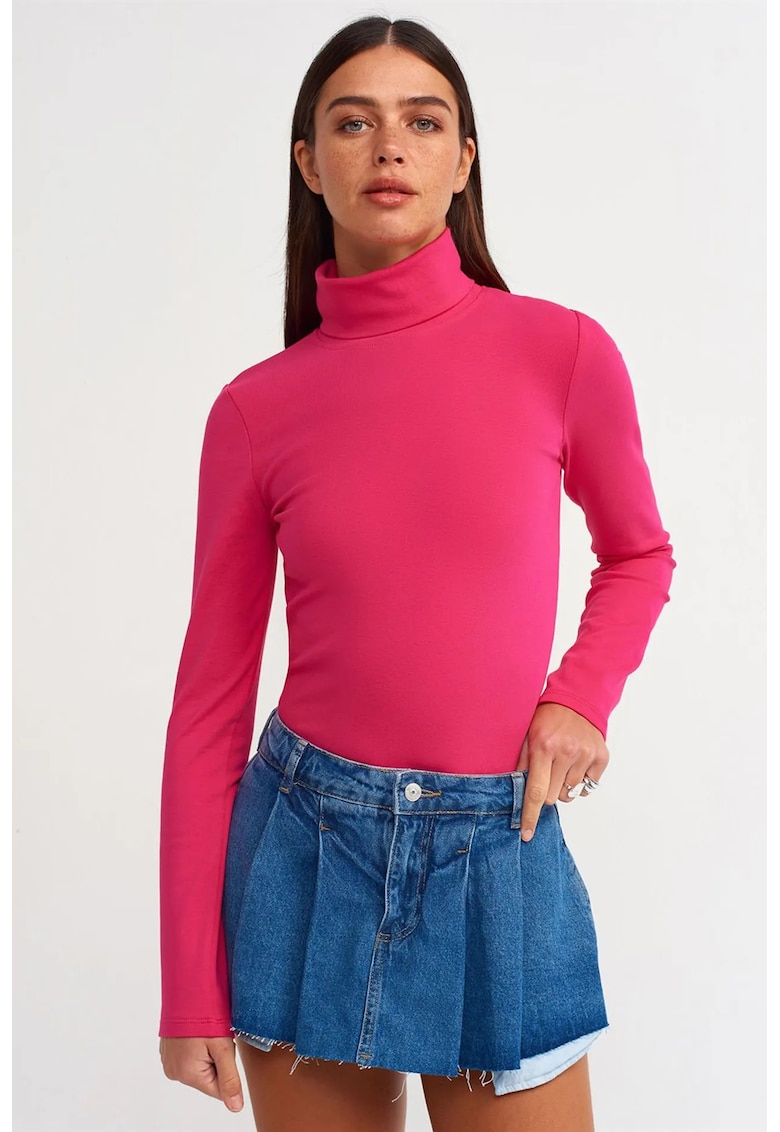 Bluza dama slim fit - elasticitate - roz aprins - bumbac cu elastan