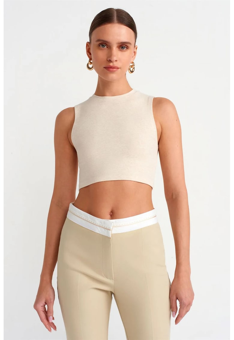 Top scurt - casual - crem - bumbac cu elastan