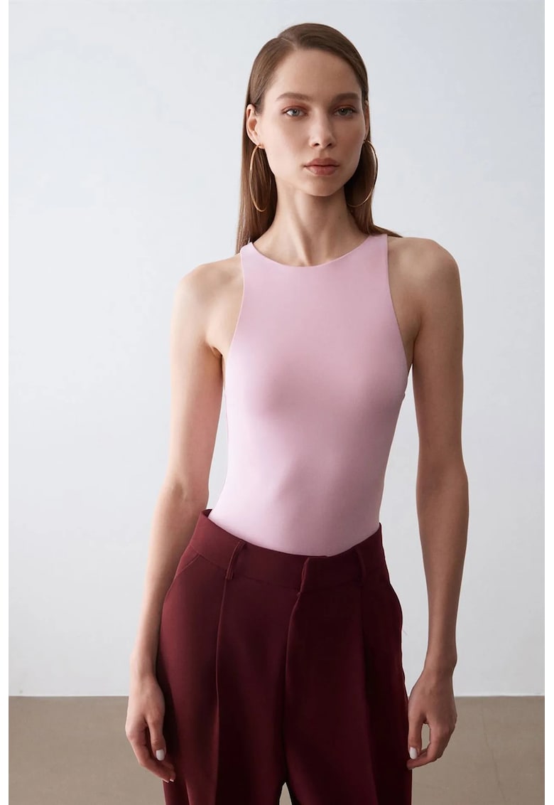 Body slim-fit - guler halter - roz pudrat - 93% nailon - 7% elastan