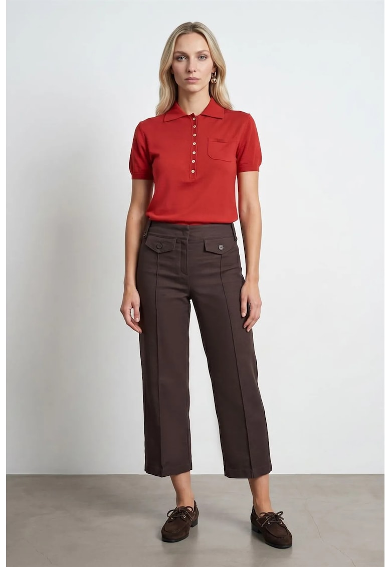 Pantaloni dama - Capri Culottes - talie inalta - buzunare - Maro Cafea - 100% bumbac