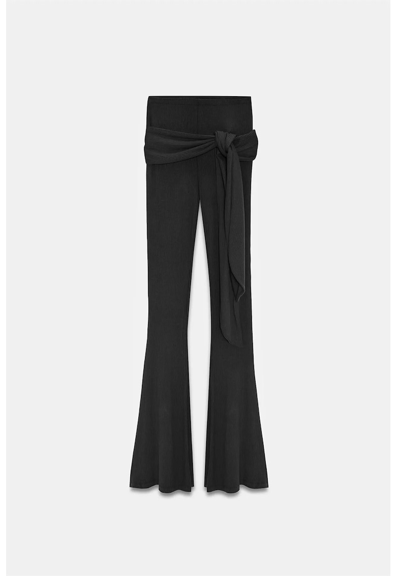 Pantaloni dama - evazati - talie inalta - negru - jerseu