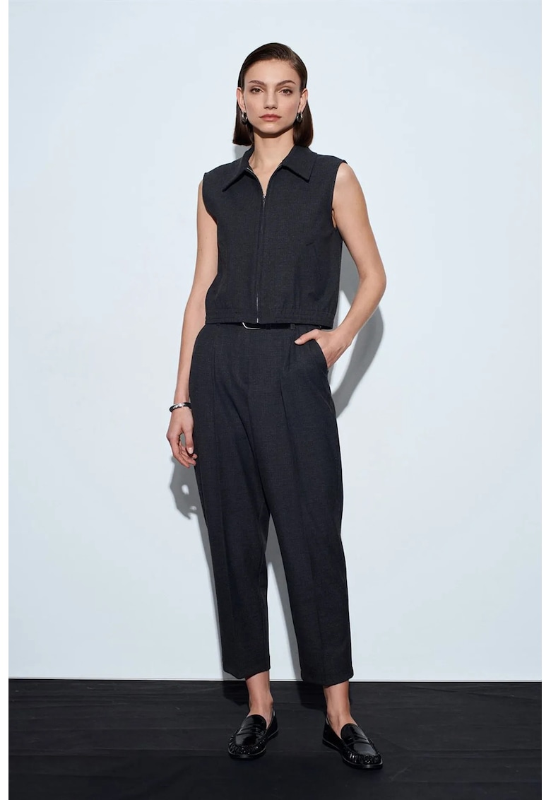 Pantaloni dama - crep - talie inalta - negru - 63% poliester