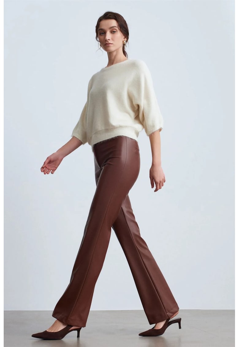 Pantaloni dama - evazati - piele ecologica - maro castaniu