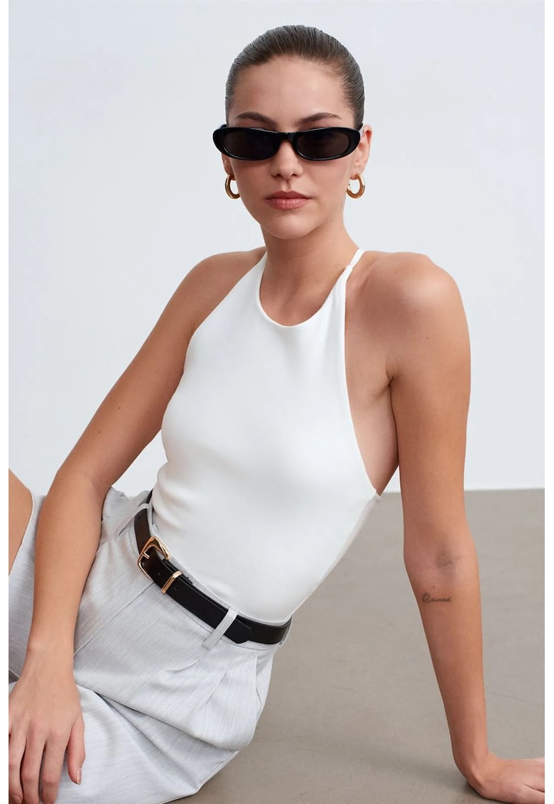 Bluza dama - Slim Fit - elastic - alb - bumbac