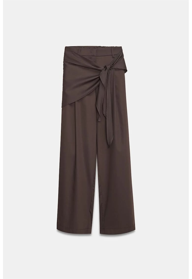 Pantaloni dama - talie inalta - picior larg - crep - Maro
