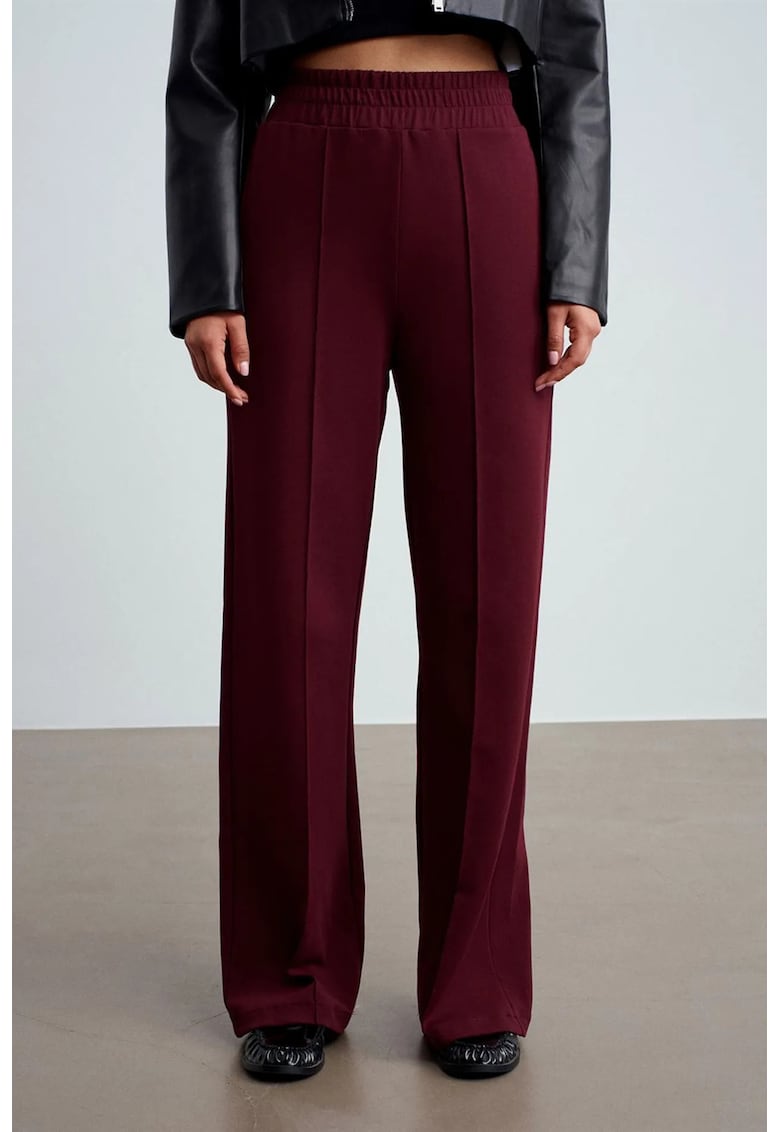 Pantaloni dama - tricotati - elastic - rosu burgundy - 80% bumbac