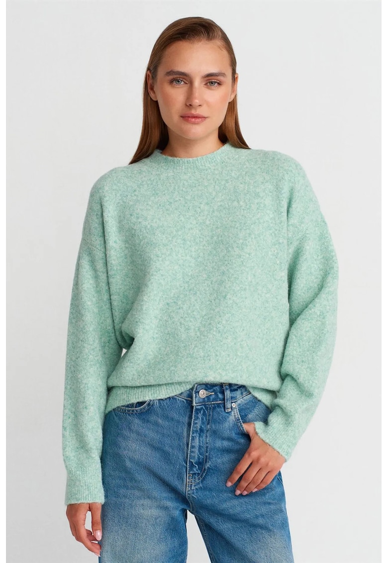 Pulover dama - regular-fit - verde menta - tricotat - maneci lungi - fara inchidere - One Size INTL -