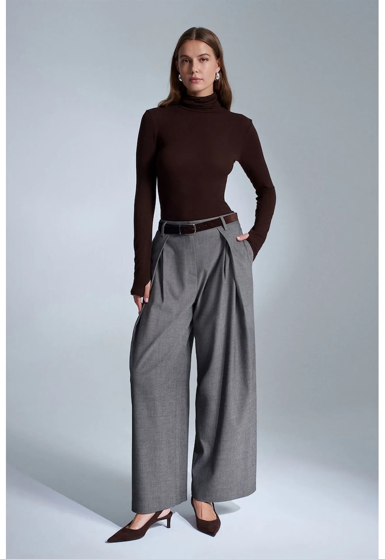 Pantaloni dama - croiala larga - gri - poliester-viscoza-elastan - Gri