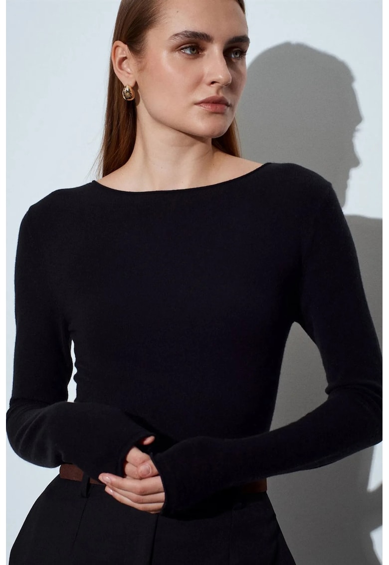 Pulover dama - slim-fit - decolteu barcadwqfwqd - Negru