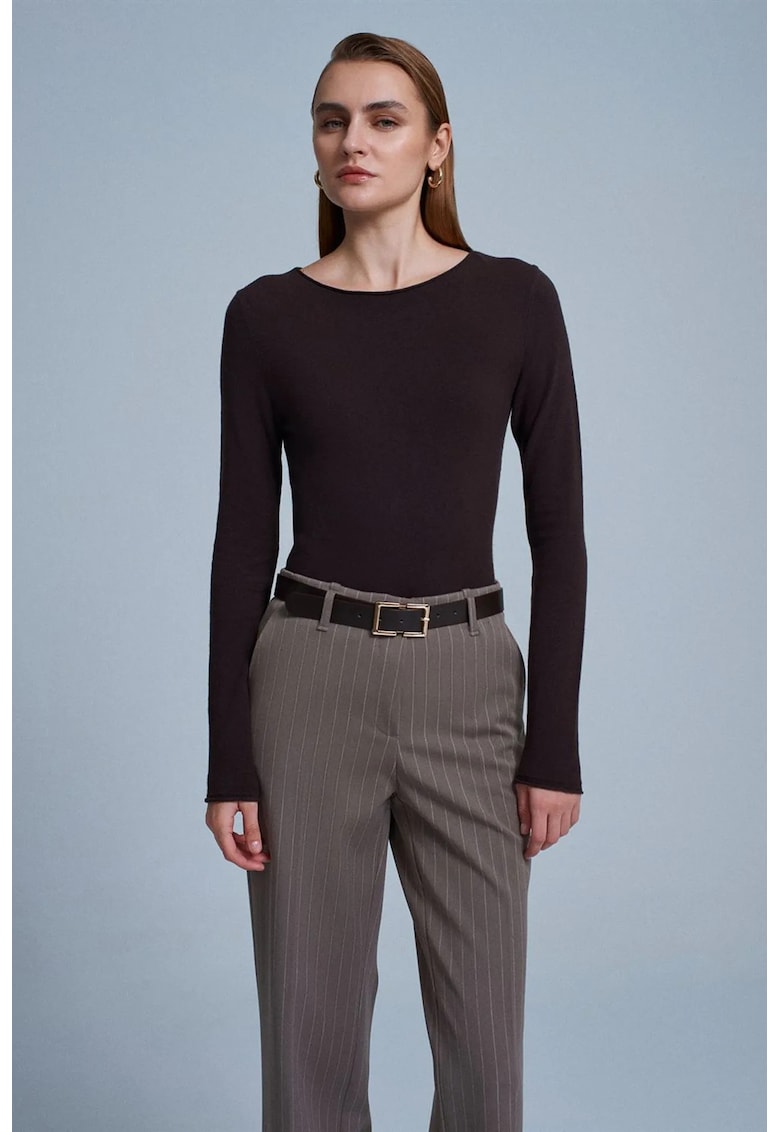 Pulover dama - slim-fit - decolteu barcadwqfwqd - Maro inchis