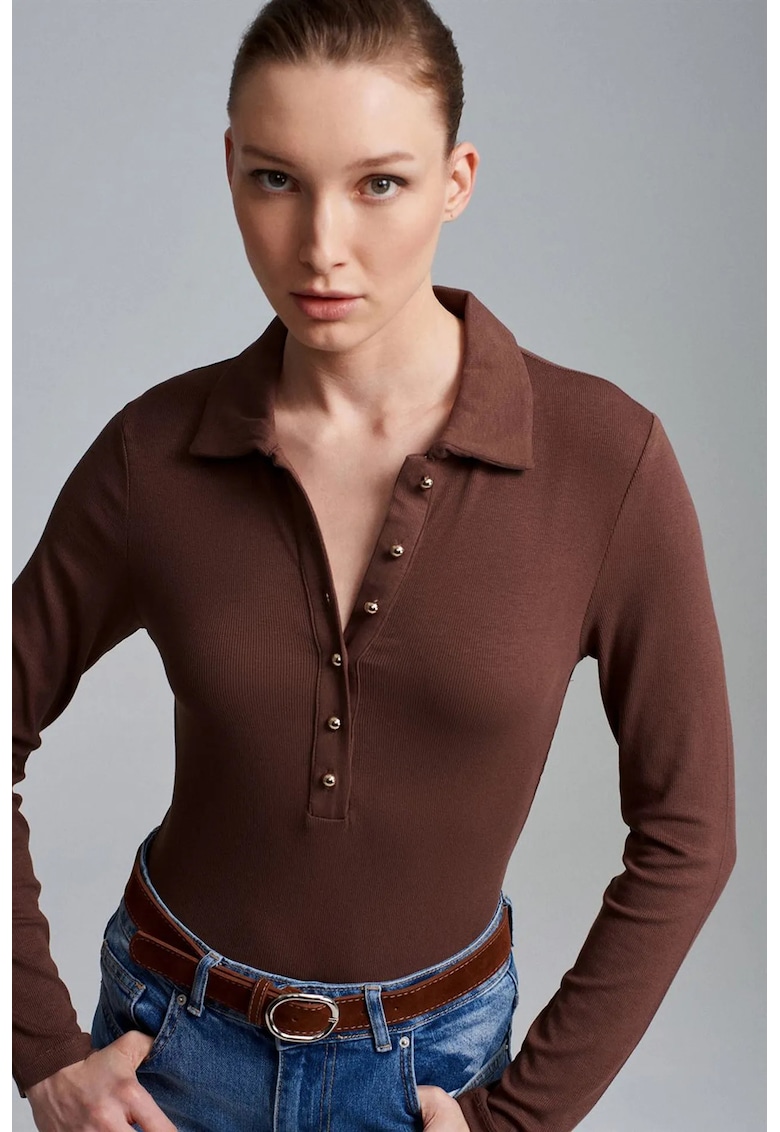 Bluza dama - slim fit - maneci lungi - maro - viscoza cu elastan