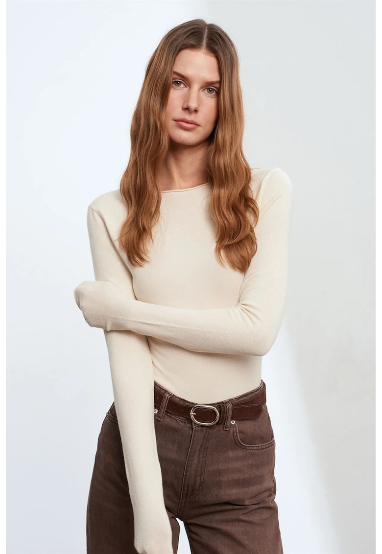 Pulover dama - slim-fit - tricot subtireqwdfwq - Crem