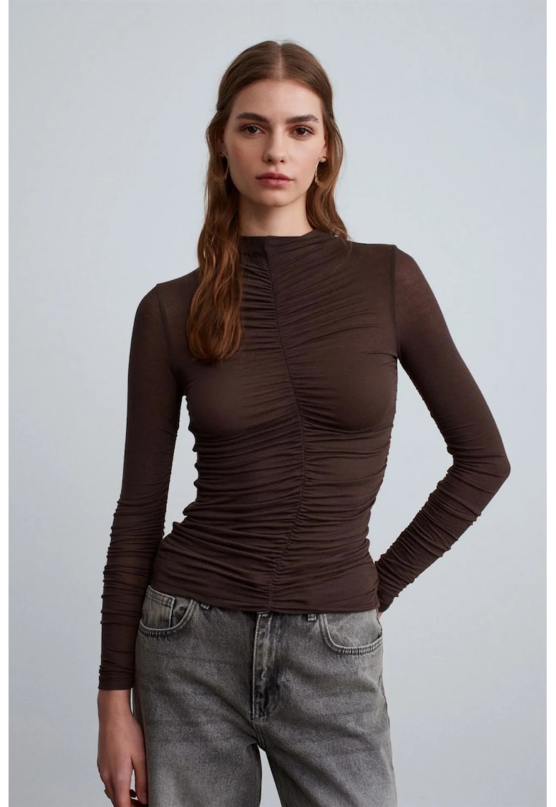 Bluza de dama - Bluza Slim Fit - maneca lunga - maro cafea - jerseu