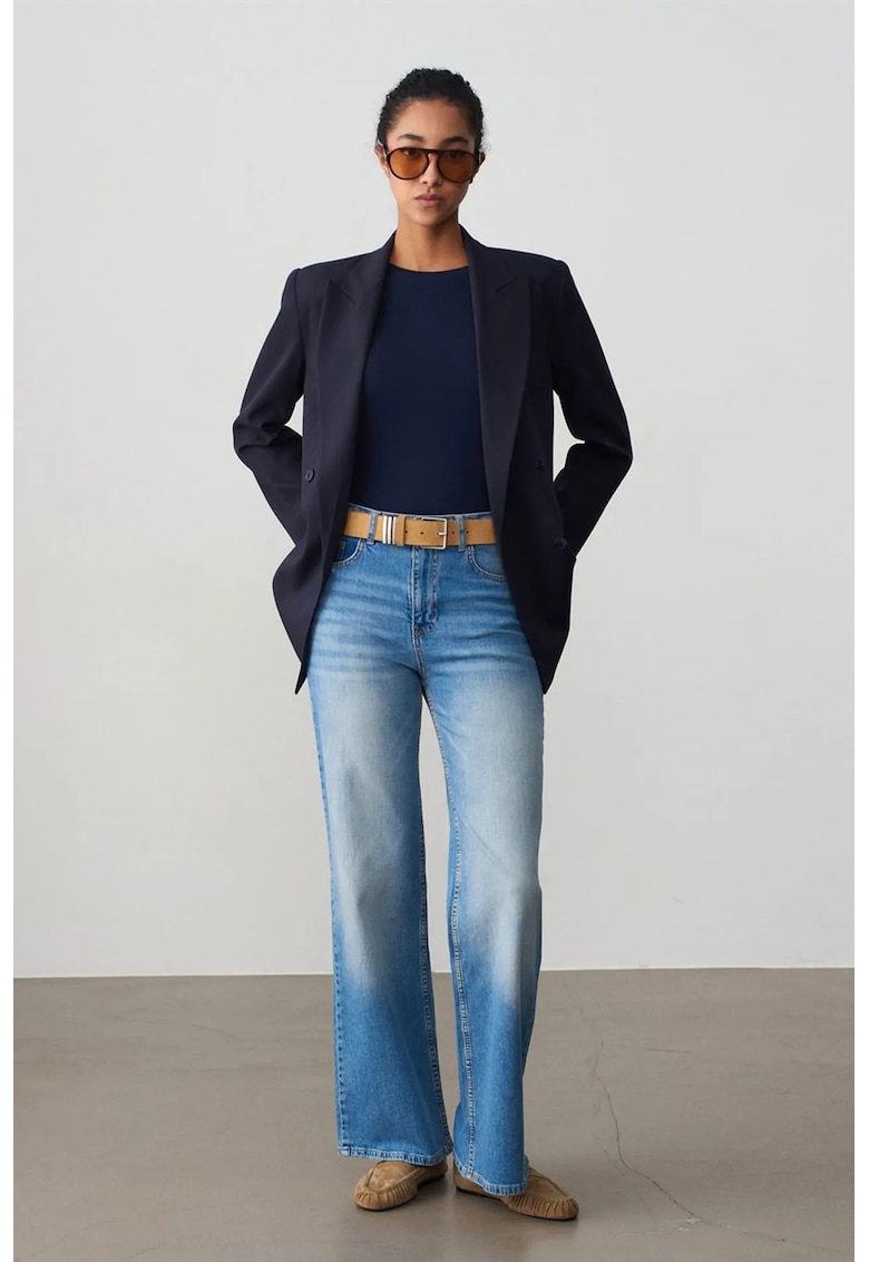 Blugi dama - talie inalta - croiala larga - denim albastru deschis-mediu - bumbac cu elastan