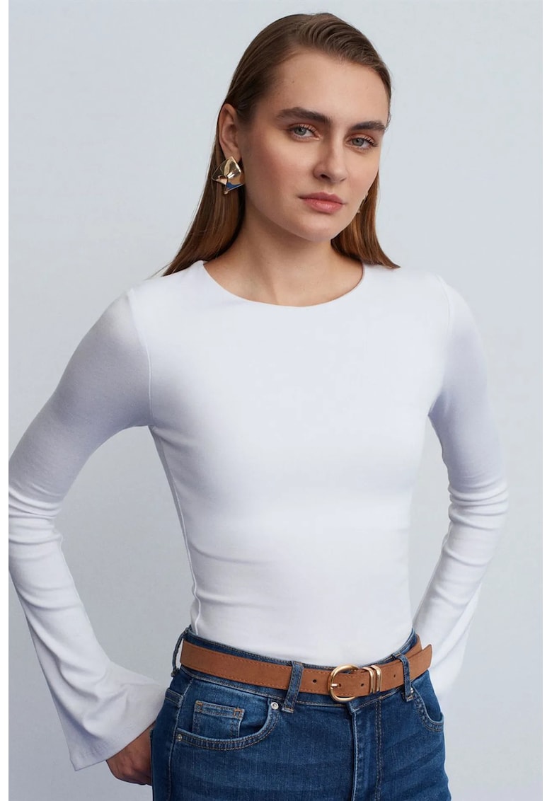 Bluza dama - slim fit - maneca lunga - alb - bumbac/modal/elastan