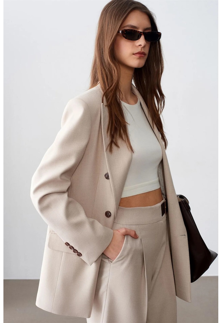 Sacou dama - blazer din crep - regular fit - bej natural - poliester