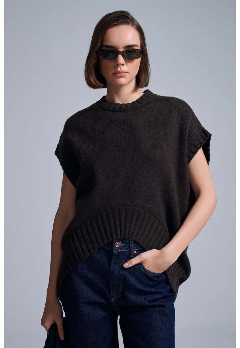 Vesta pulover tricotata supradimensionata - neagra - amestec poliester - lana - bumbac - acril - poliamida -