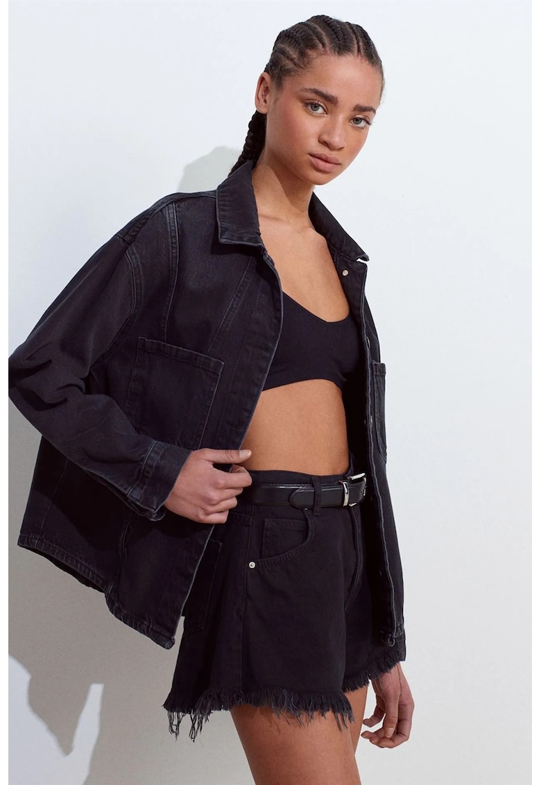 Camasi dama - camasa din denim supradimensionata - negru - 100% bumbac - maneca lunga