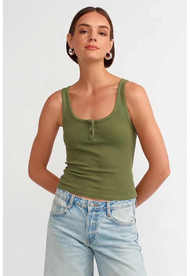 Bluza dama - fara maneci - casual - verde kaki - bumbac elastan