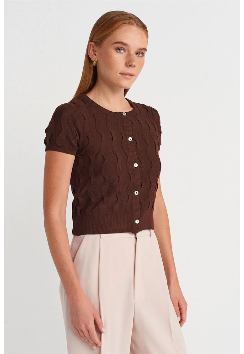 Cardigan scurt - jacard - maro castaniu - 100% poliamida -