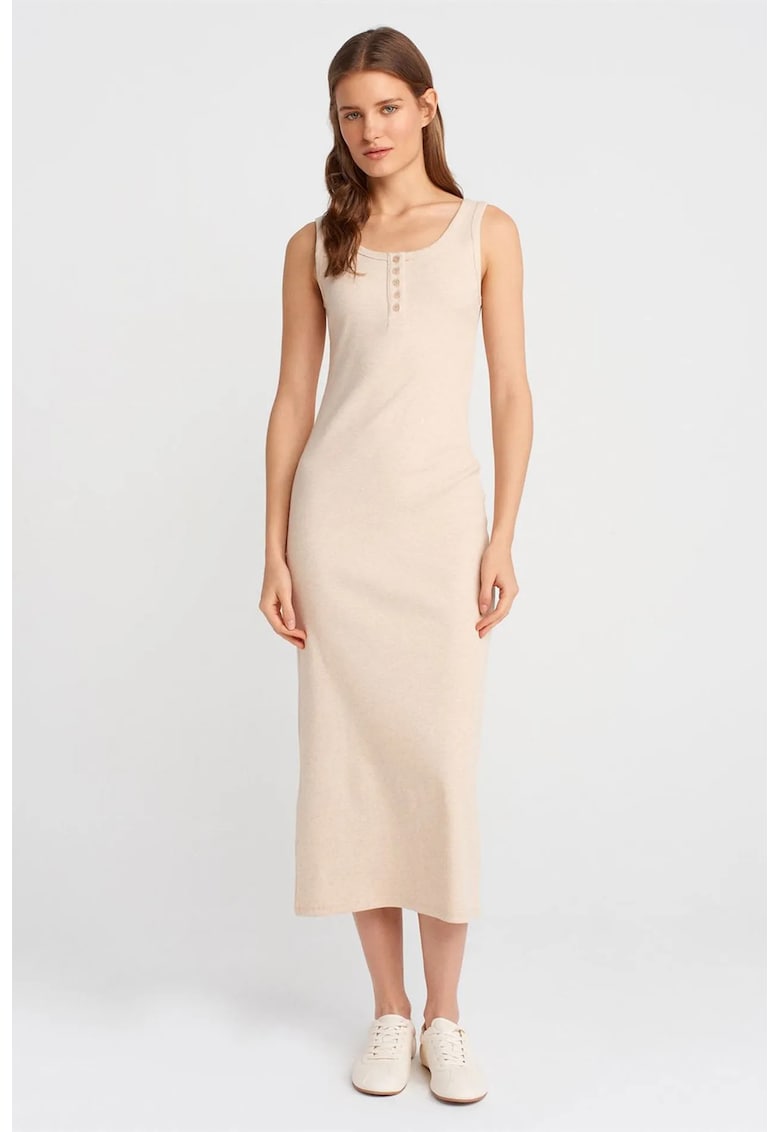 Rochie Midi - Bodycon - Bej Natural - 94% bumbac - Casual