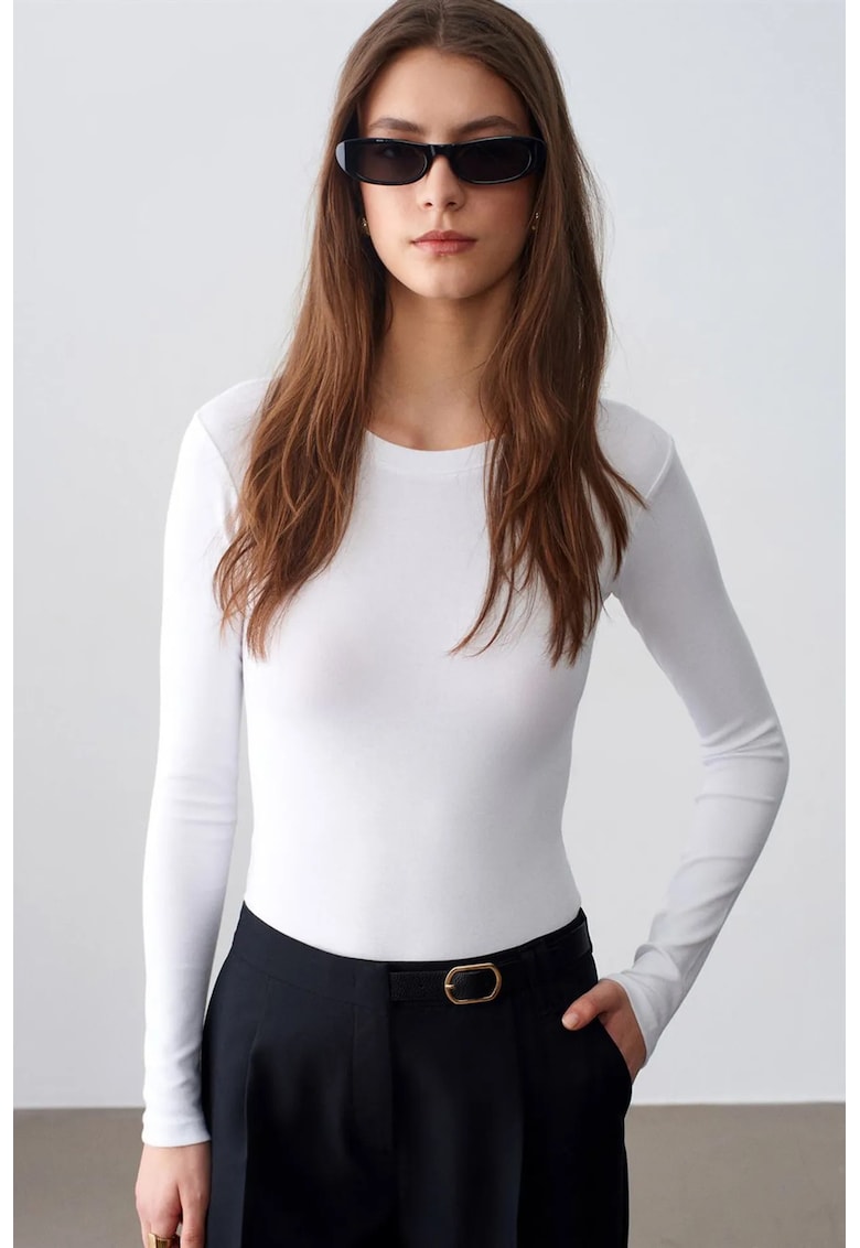 Body slim fit - maneca lunga - alb - jerseu