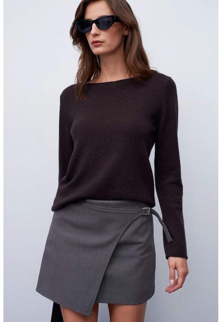 Pulover dama - regular - guler barcuta - maro mocha inchis - 100% casmir - One Size INTL -