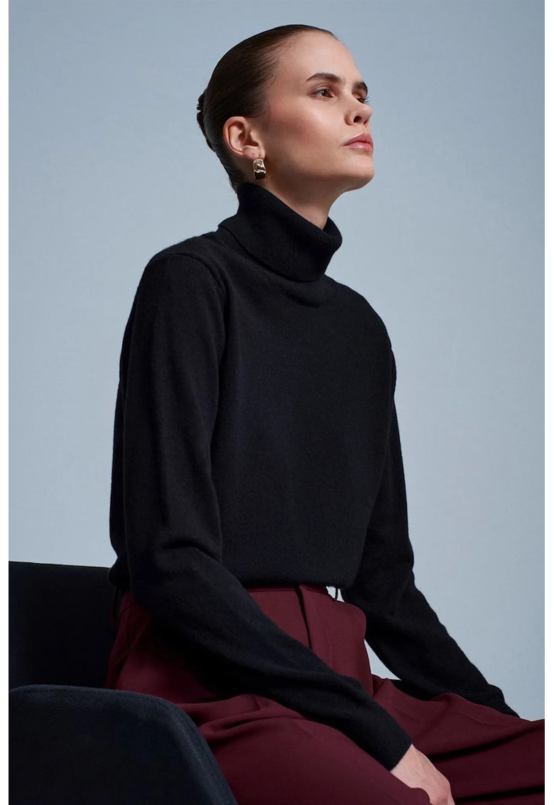 Pulover dama - casmir - guler tricot reiat - Negru