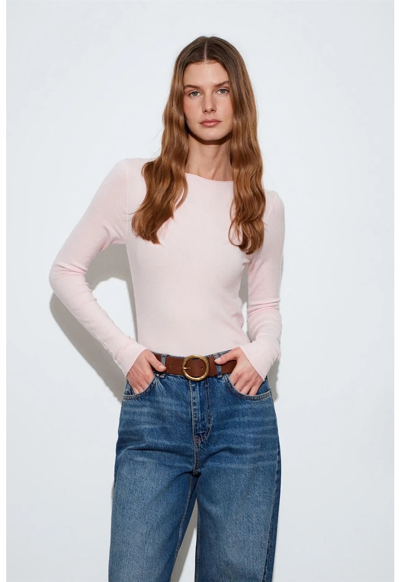 Pulover dama - slim-fit - tricot subtireqwdfwq - Roz pal
