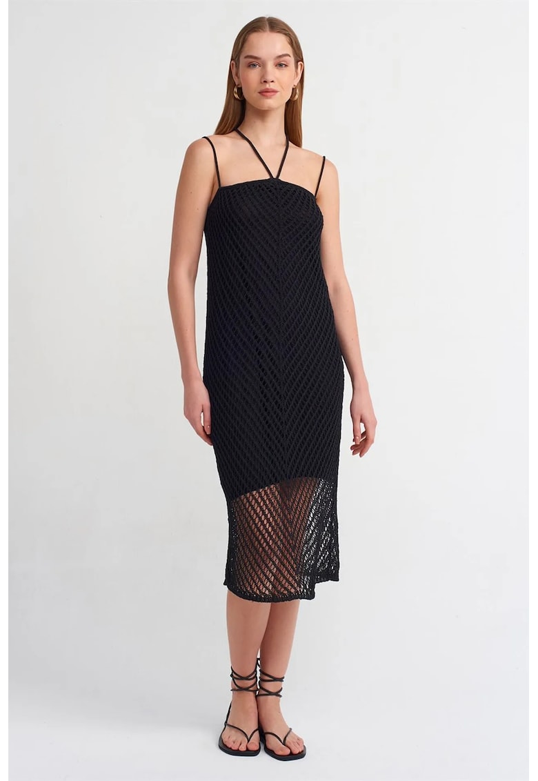 Rochie Midi - Eleganta - Negru - Poliester/Bumbac - One Size