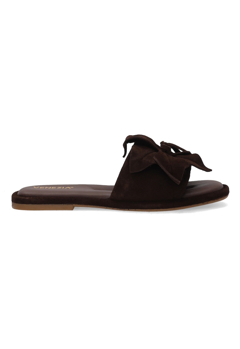 Papuci din piele intoarsa cu design floare