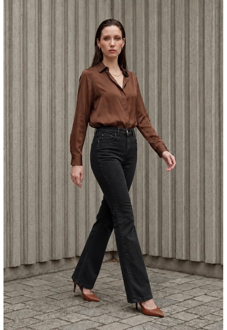 Blugi dama - talie inalta - croiala evazata - negru - denim