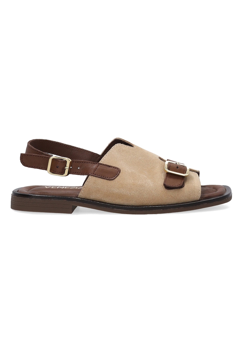 Sandale dama - piele bej - catarame aurii -