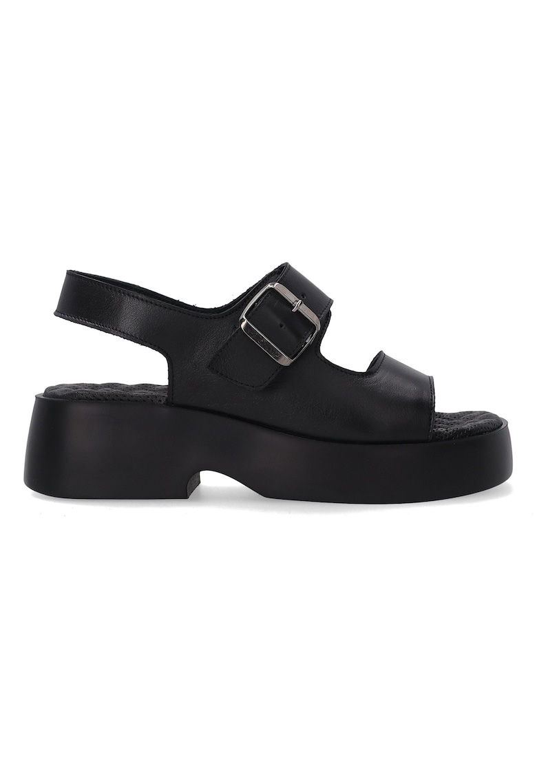 Sandale demi-wedge uni din piele