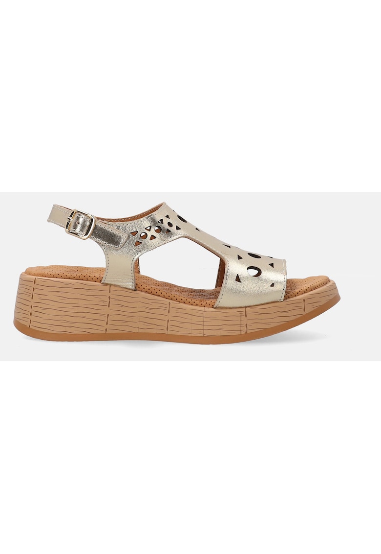 Sandale wedge din piele uni cu decupaje