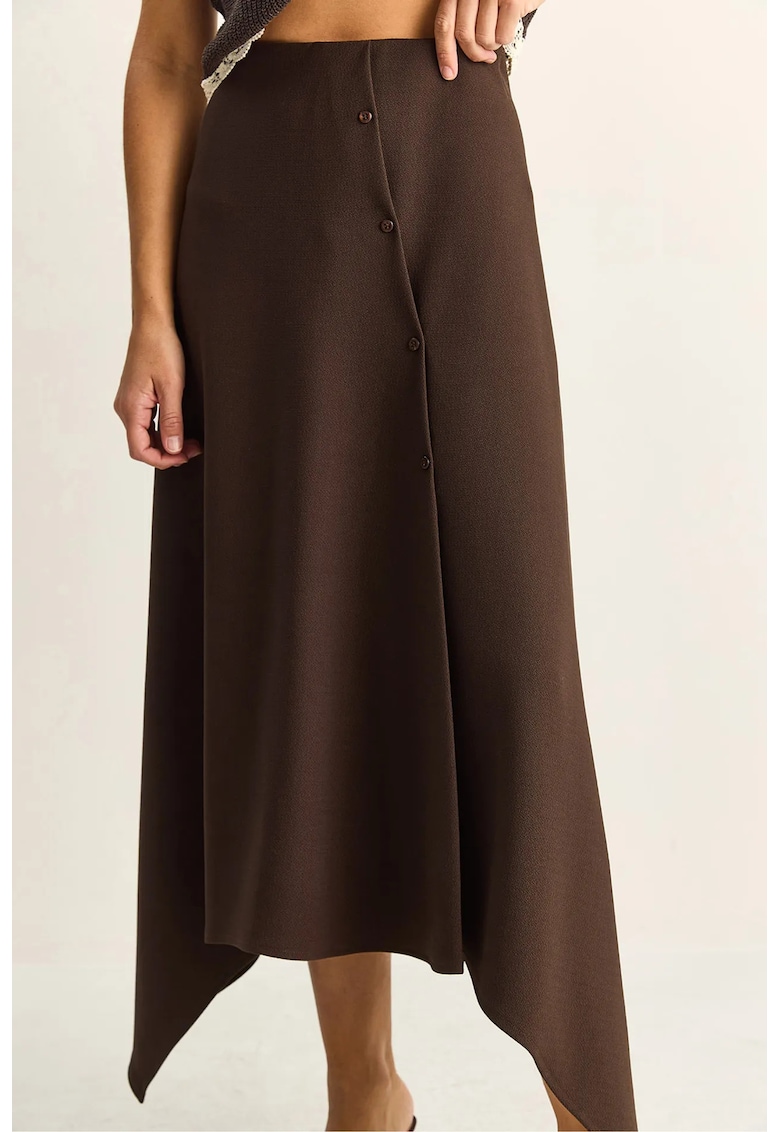 Fusta - Midi A-line - Maro Cafea - Poliester/Elastan/Lycra