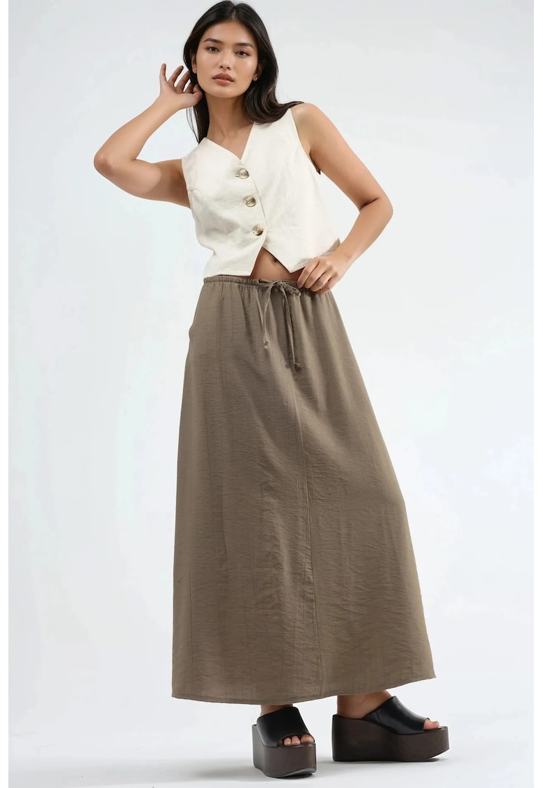 Fusta Maxi Casual - Talie Inalta - Maro Mocha - Poliester