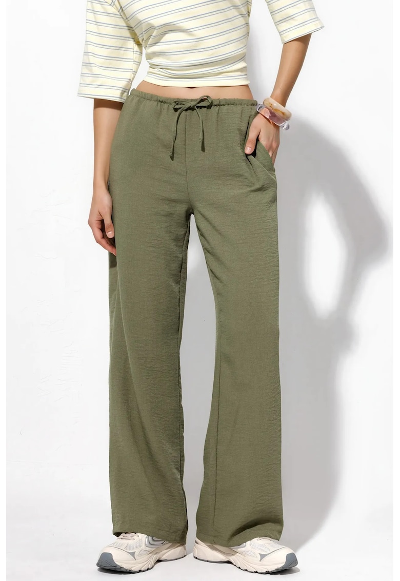 Pantaloni dama - croiala dreapta - casual - verde salvie - 100% poliester