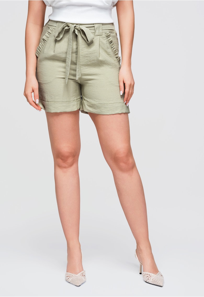 Pantaloni scurti dama cu talie inalta - croi lejer OW-ST-E0006 - Kaki
