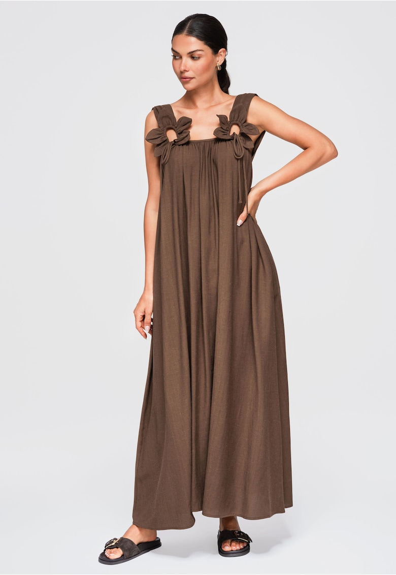 Rochie maxi dama cu decolteu simplu si ramitce late - pentru vara OW-DLR-E0014 - Maro